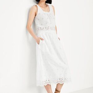 A-Line Eyelet Midi Skirt SIZE M WHITE LILIES